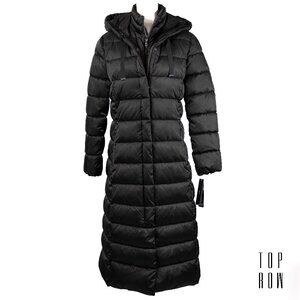 Tahari Womens Nellie Bibbed Hooded Puffer Coat - Black - Size M